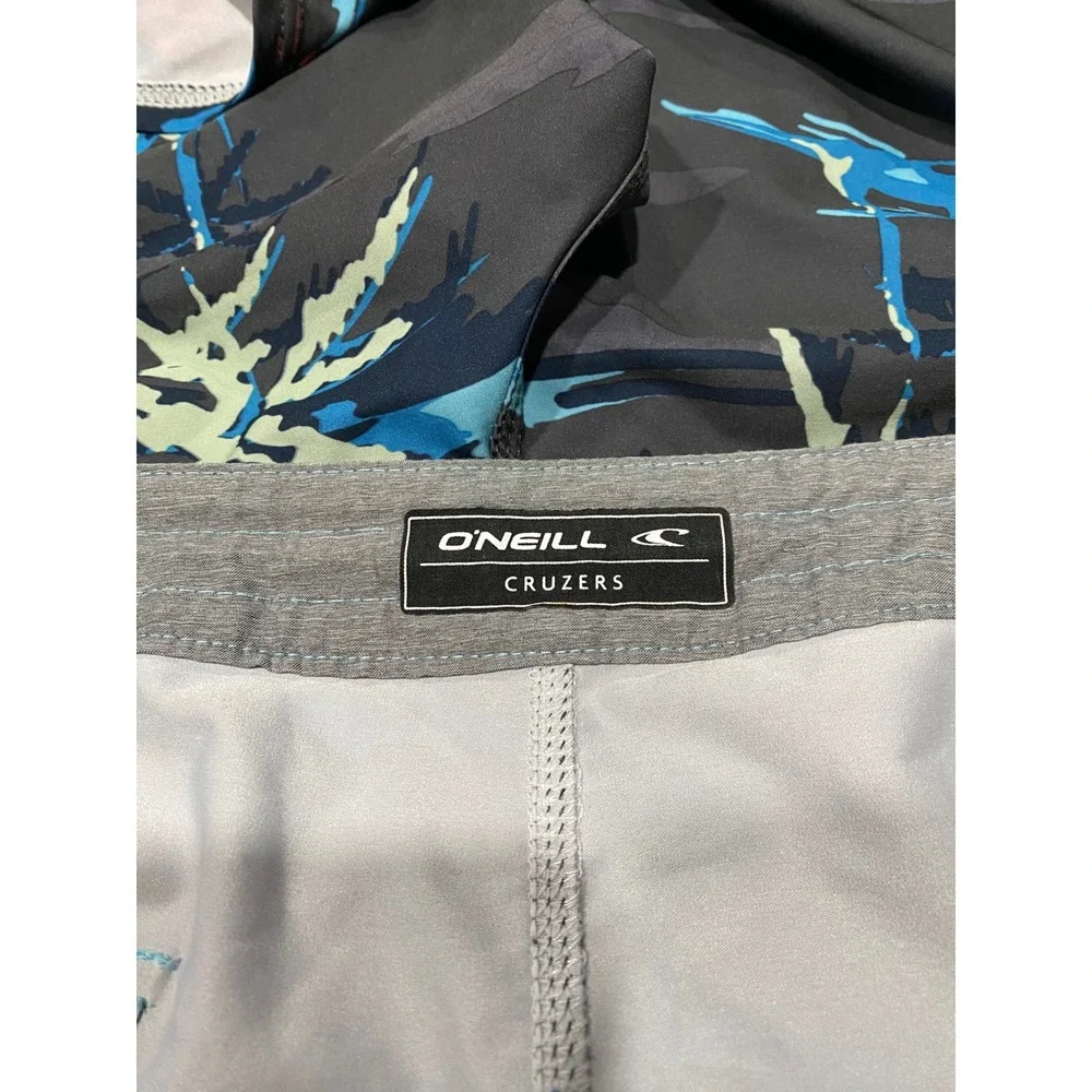 ONeill Cruzers Board Shorts Mens 38 Tropical Palm Tree Camo Swim Grey Blue